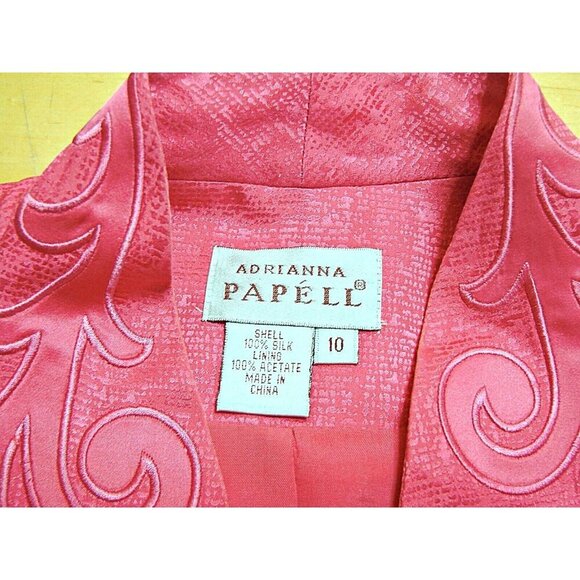 Adrianna Papell Suit Set Womens 10 Hot Pink Brocade Silk Blend Skirt Blazer 2 Pc - Picture 3 of 12